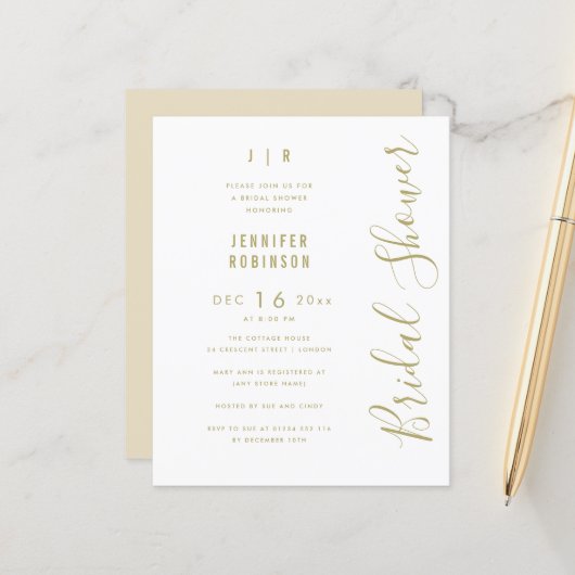 Papier Script Budget Fête des mariées moderne blanc (Devant/Arrière en situation)