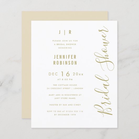 Papier Script Budget Fête des mariées moderne blanc (Devant / Derrière)