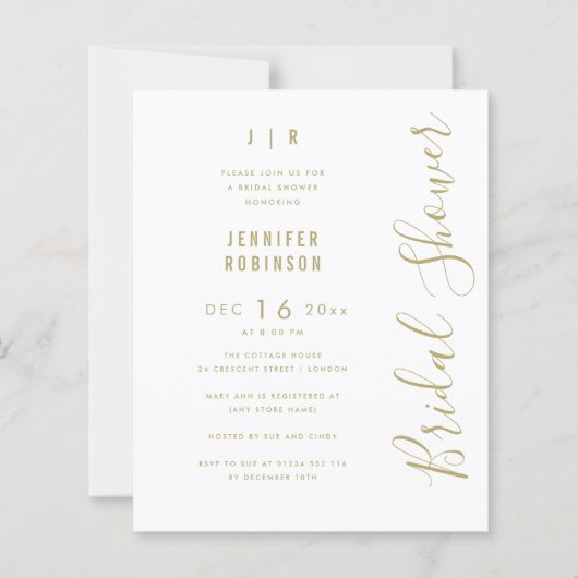 Papier Script Budget Fête des mariées moderne blanc (Devant)