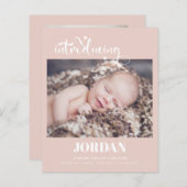 Papier Script Budget Moderne Photo Rose Faire-part de nai (Devant / Derrière)