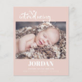 Papier Script Budget Moderne Photo Rose Faire-part de nai (Devant)