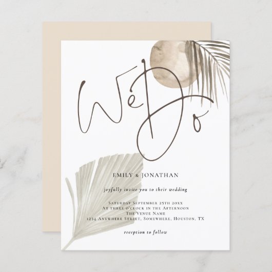 Papier Script Budget Nous faisons Boho Pampas Faire-part (Devant / Derrière)