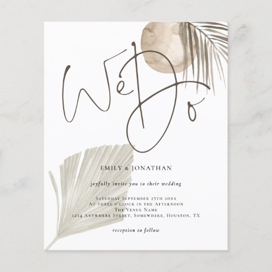 Papier Script Budget Nous faisons Boho Pampas Faire-part  (Devant)