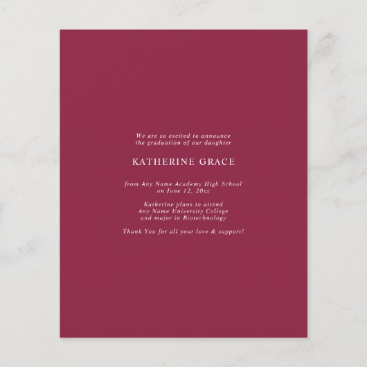 Papier Script BUDGET Photo Burgundy Maroon Graduation (Dos)