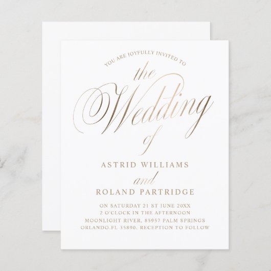 Papier Script classique Mariage de budget blanc et or (Devant / Derrière)