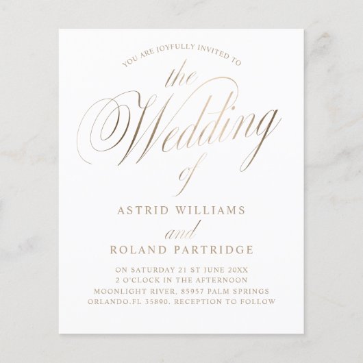 Papier Script classique Mariage de budget blanc et or (Devant)