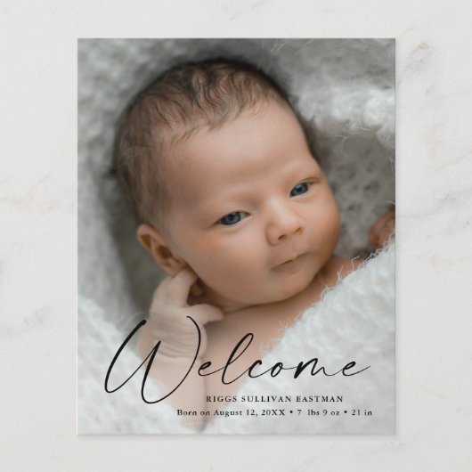 Papier Script de budget Bienvenue Bébé Photo Merci (Devant)