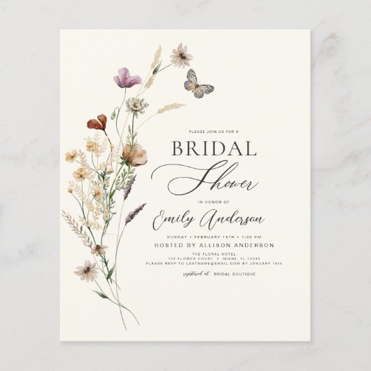 Papier Script de Fête des mariées de Fleur sauvage Boho B (Devant)