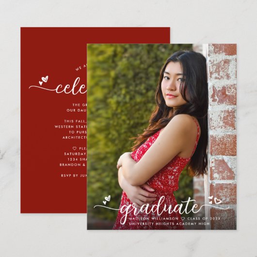 Papier Script de Graduation de photo budget rouge Invitat (Devant / Derrière)