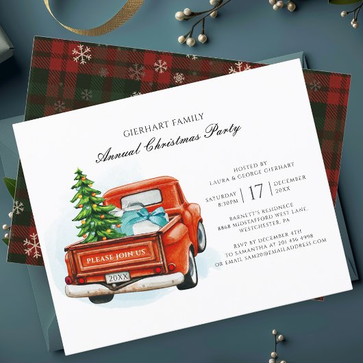 Papier Script de Noël Camion Rouge Famille Invitation