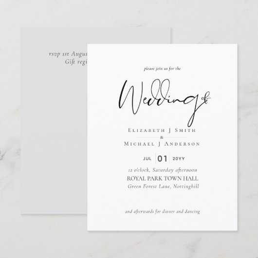 Papier Script d'élégance simple Mariage de budget moderne (Devant / Derrière)