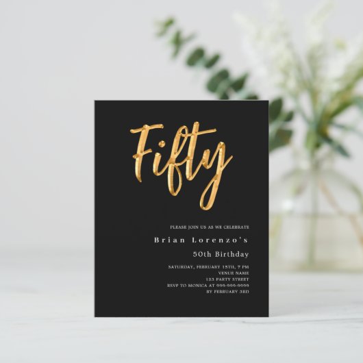 Papier Script en or noir 50e anniversaire invitation (Debout devant)