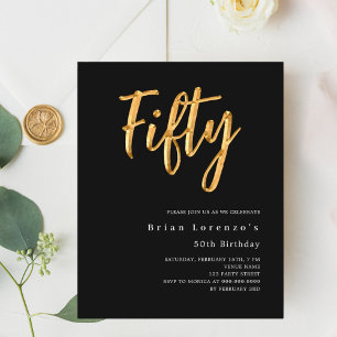 Papier Script en or noir 50e anniversaire invitation