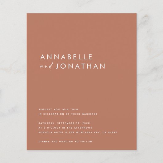 Papier Script en terre cuite moderne mariage contemporain (Devant)