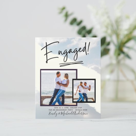 Papier SCRIPT FIANÇAILLES DE PHOTO BUDGET Faire-part Invi (Debout devant)