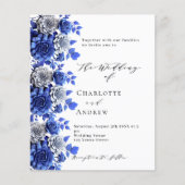Papier Script floral blanc bleu faire-part de mariage bud (Devant)