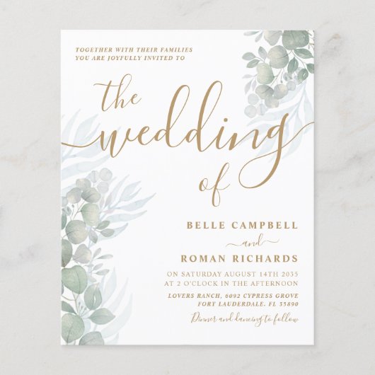 Papier Script Gold Budget et Faire-part de mariage Eucaly (Devant)