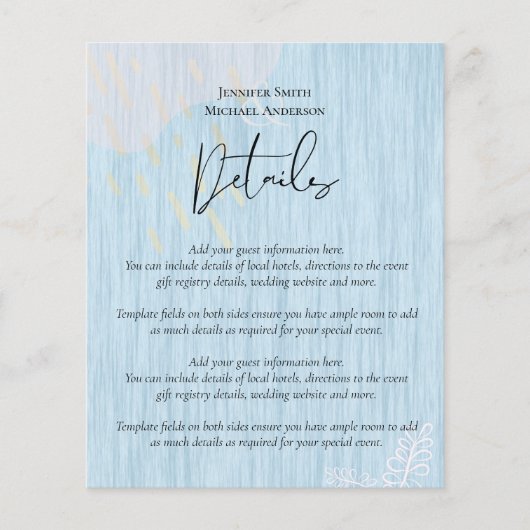 Papier Script Mariage d'or bleu Dusty Budget (Devant)