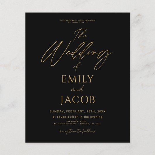 Papier Script Mariage tout en or noir (Devant)