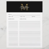 Papier Script minimal Noir Metallic Gold Monogramme Recet (Devant)