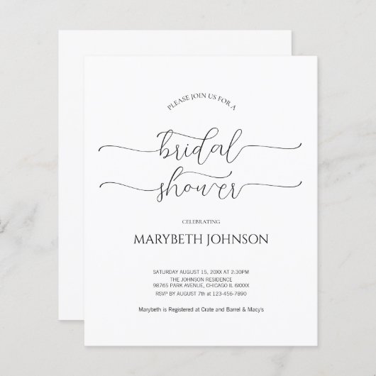 Papier Script minimal simple Fête des mariées noir et bla (Devant / Derrière)