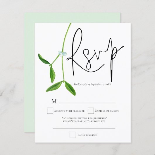 Papier Script Mistletoe Budget Noël Mariage RSVP (Devant / Derrière)