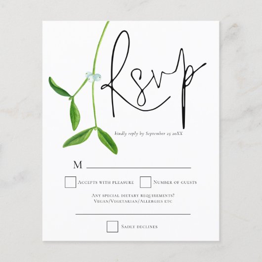 Papier Script Mistletoe Budget Noël Mariage RSVP (Devant)