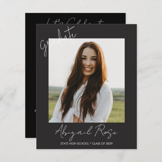 Papier Script moderne 2023 Photo Grad Party Faire-part (Devant / Derrière)