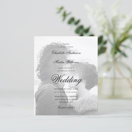 Papier Script moderne 2 Photo Budget Faire-part de mariag (Debout devant)