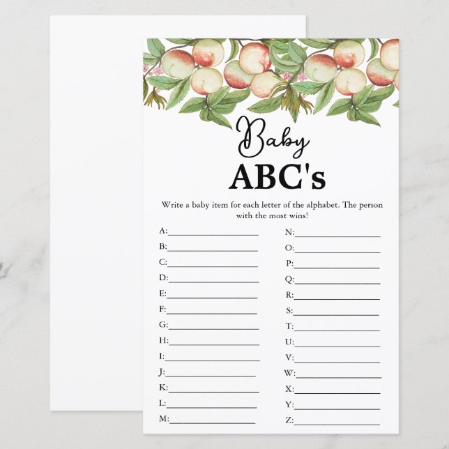 Papier Script moderne Baby Abc jeu de baby shower (Devant / Derrière)