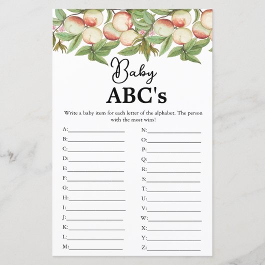 Papier Script moderne Baby Abc jeu de baby shower (Devant)