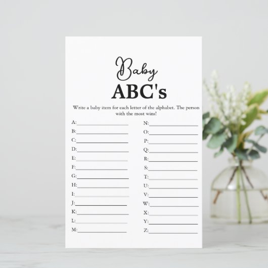 Papier Script moderne Baby Abc jeu de baby shower (Debout devant)