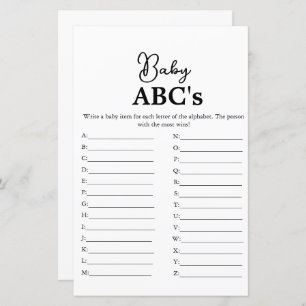 Papier Script moderne Baby Abc jeu de baby shower
