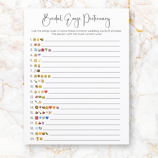 Papier Script moderne Emoji Pictionary Fête des mariées J (Créateur téléchargé)