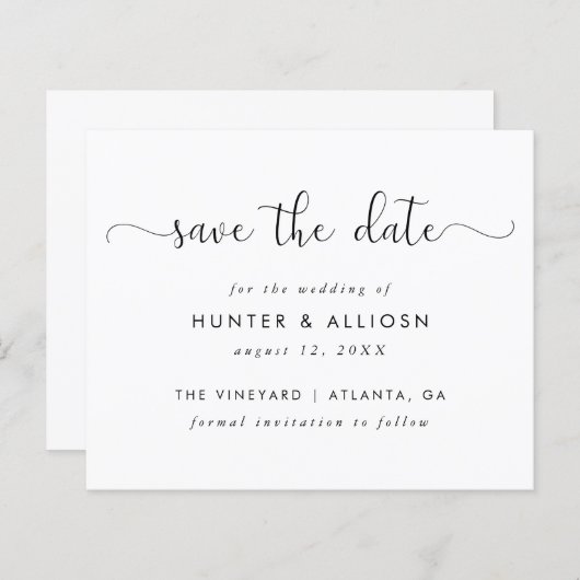 Papier Script Moderne Enregistrer La Date | Budget (Devant / Derrière)