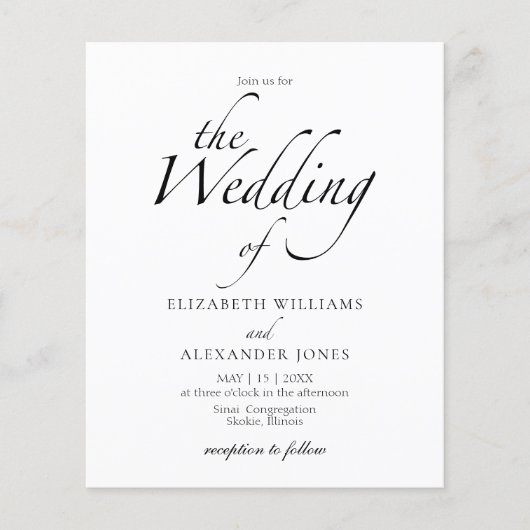 Papier Script moderne Faire-part de mariage noir et blanc (Devant)