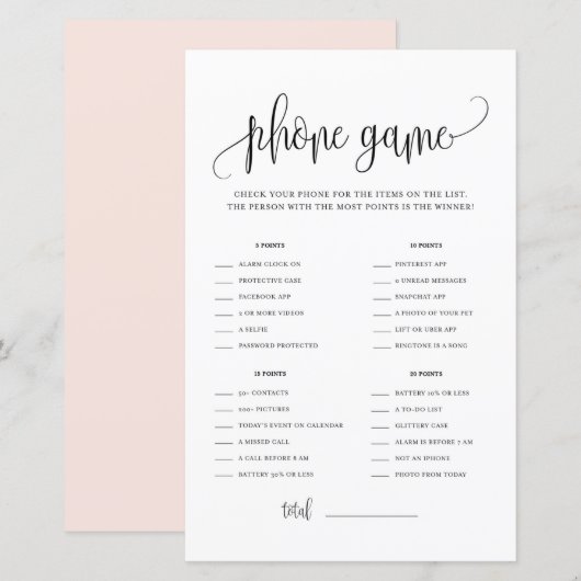 Papier Script noir Ce qui est sur votre téléphone jeu dou (Devant / Derrière)