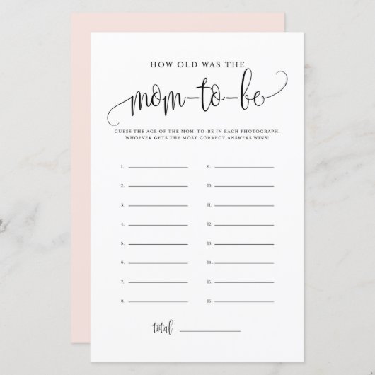 Papier Script Noir Quel Âge A Été Elle Baby shower Jeu (Devant / Derrière)