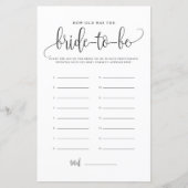 Papier Script noir Quelle était l'âge de la mariée douche (Devant)