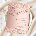 Papier Script or rose budget moderne Sweet 16 invitation<br><div class="desc">Une invitation Sweet 16 moderne. arrière - plan en or rose et le mot Seize écrit avec de grandes lettres. Décoré de faux étincelles,  confettis. Personnalisez et ajoutez un nom et des détails du parti. 1 feuille = 1 invite imprimé bord à bord.</div>