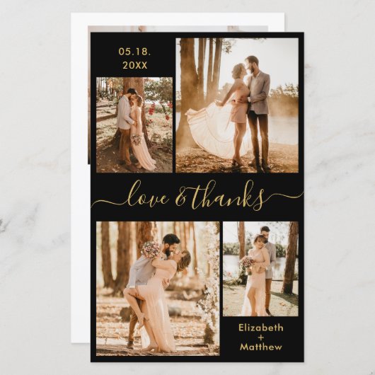 Papier Script photo budget noir Mariage or Merci (Devant / Derrière)