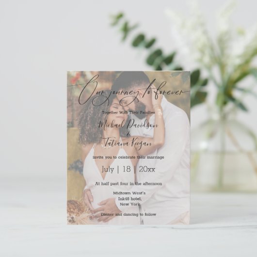 Papier script romantique design mariage photo Invitation (Debout devant)