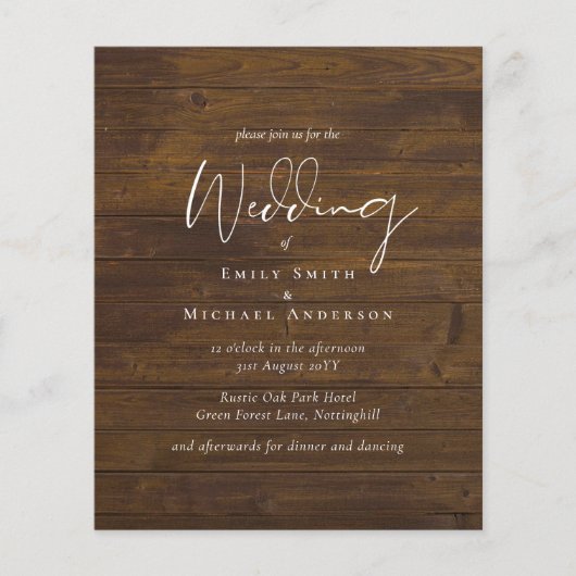 Papier Script rustique Country Grange Woodland Mariage Bu (Devant)