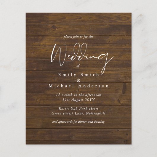 Papier Script rustique Country Grange Woodland Mariage Bu (Devant)