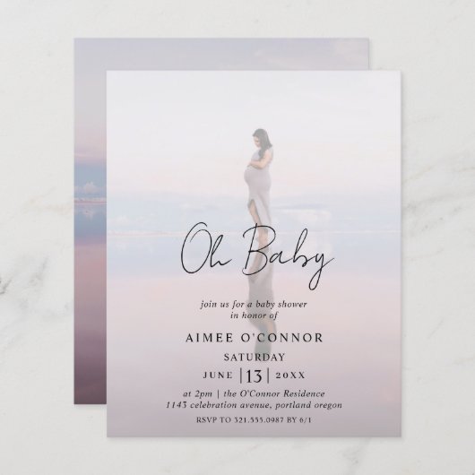 Papier Script rustique Photo Budget Baby shower Invitatio (Devant / Derrière)