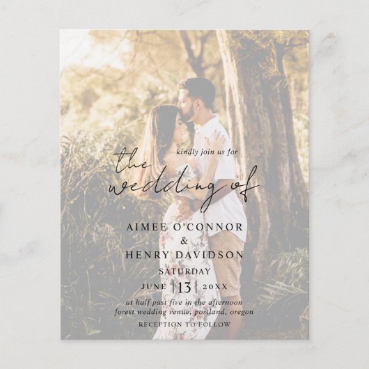 Papier Script rustique Photo Moderne Budget Mariage Invit (Devant)