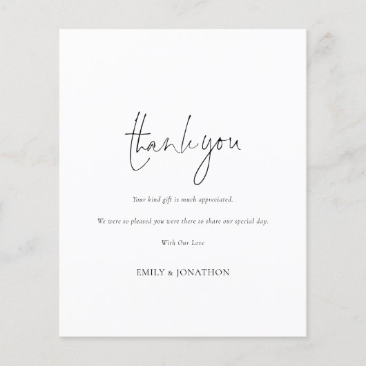 Papier Script Simple Photo De Mariage Merci Budget (Devant)