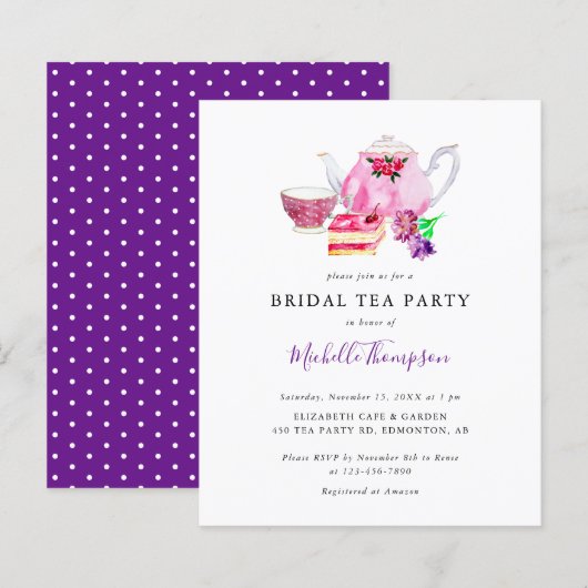 Papier Script violet de la partie de thé de budget Fête d (Devant / Derrière)