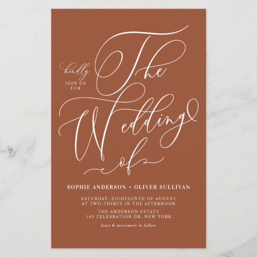 Papier Script Whimsical Terracotta Faire-part de mariage (Devant)