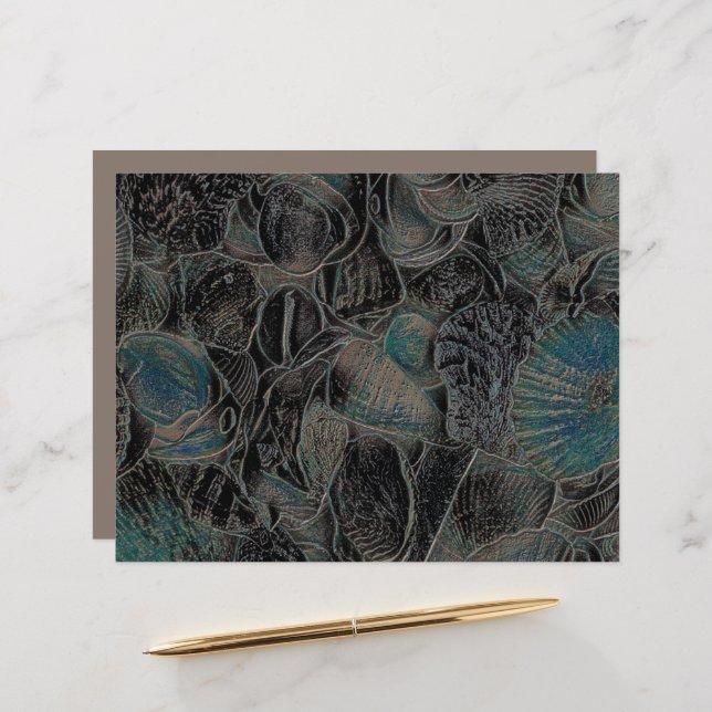 Papier Sea Shells Ocean Beach Turquoise Black Art Decoupa (Devant/Arrière en situation)